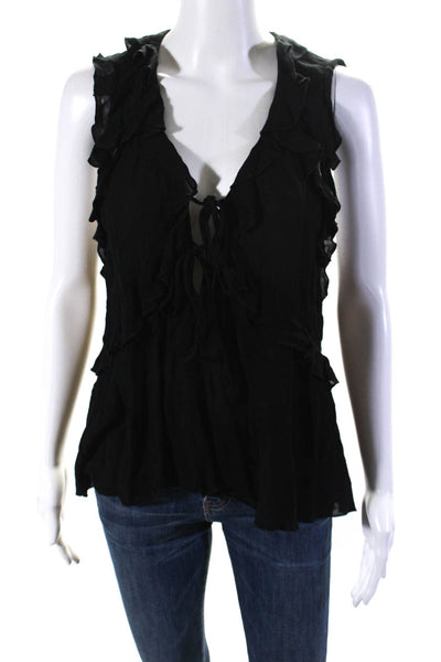 IRO Womens Azna Sleeveless V Neck Ruffle Top Blouse Black Size FR 36