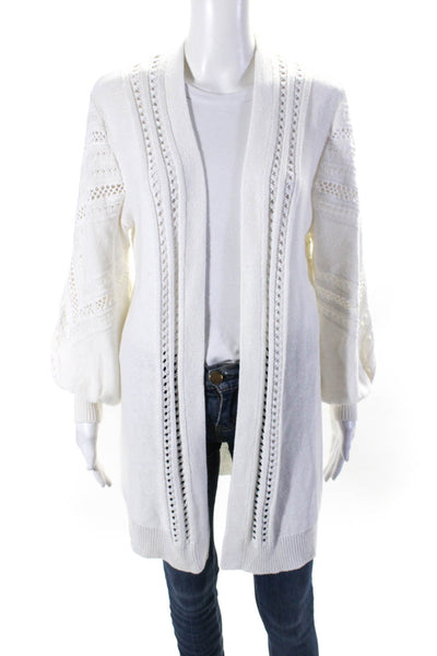 Kobi Halperin Womens Pointelle Knit Open Front Cardigan Sweater White Size Small