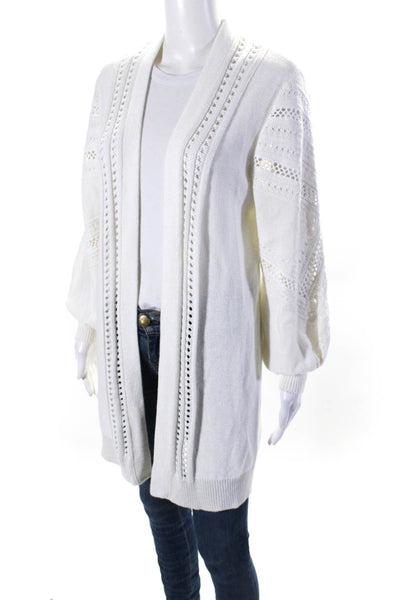 Kobi Halperin Womens Pointelle Knit Open Front Cardigan Sweater White Size Small