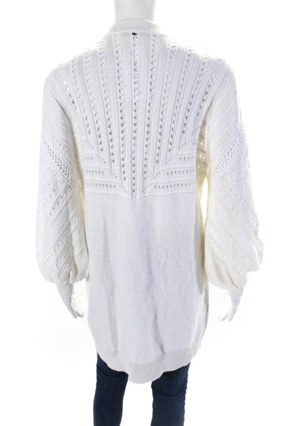 Kobi Halperin Womens Pointelle Knit Open Front Cardigan Sweater White Size Small