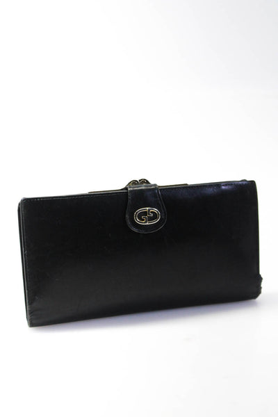 Gucci Womens Vintage GG Kiss Lock Leather Continental Wallet Black