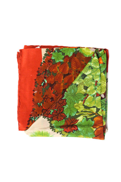 Salvatore Ferragamo Autumn Leaf Fox Botanical Print Silk Scarf Orange Brown 34"