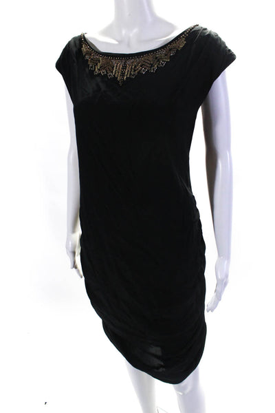 Shoshanna Womens Silk Embroidered Beaded Cap Sleeve Shift Dress Black Size 12