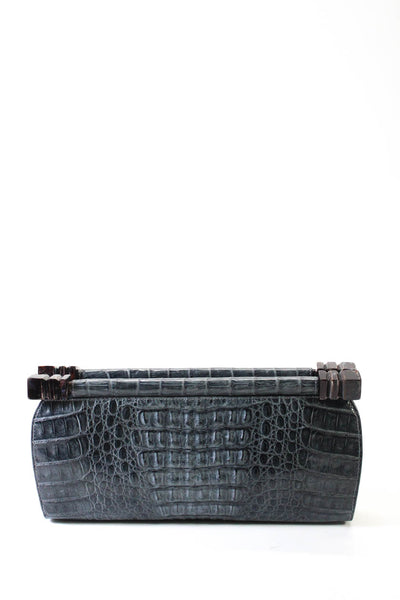 Celestina Womens Crocodile Structured Magnetic Closure Gray Large Clutch Handbag