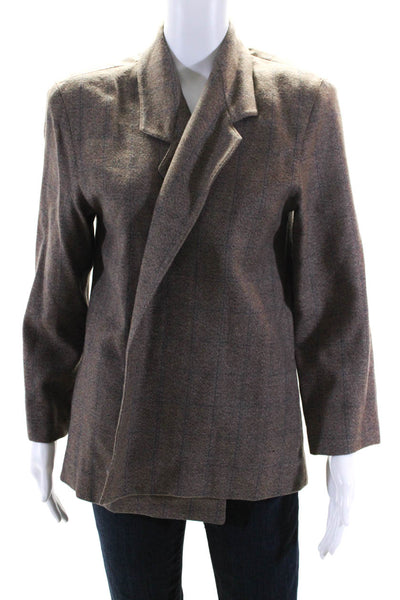 Calvin Klein Womens Vintage Check Print Open Front Blazer Jacket Brown Size 8