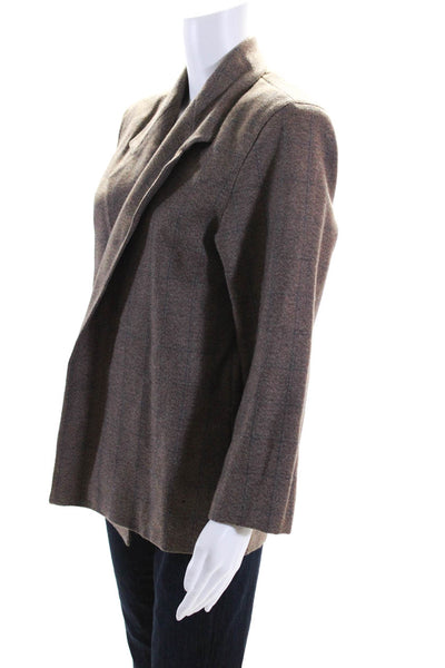 Calvin Klein Womens Vintage Check Print Open Front Blazer Jacket Brown Size 8