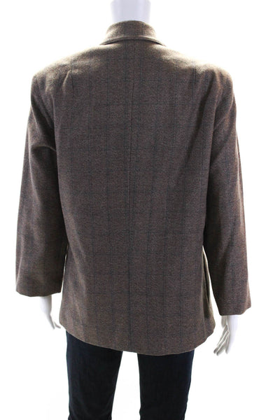 Calvin Klein Womens Vintage Check Print Open Front Blazer Jacket Brown Size 8