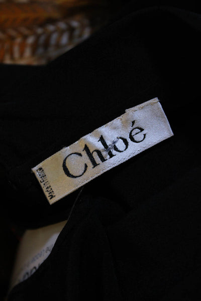 Chloe Womens Lace Trim Collared Short Sleeve Top Blouse Black Size Medium