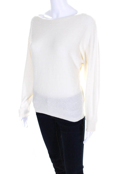 Intermix Womens White Wool Stud Boat Neck Long Sleeve Pullover Sweater Top SizeS