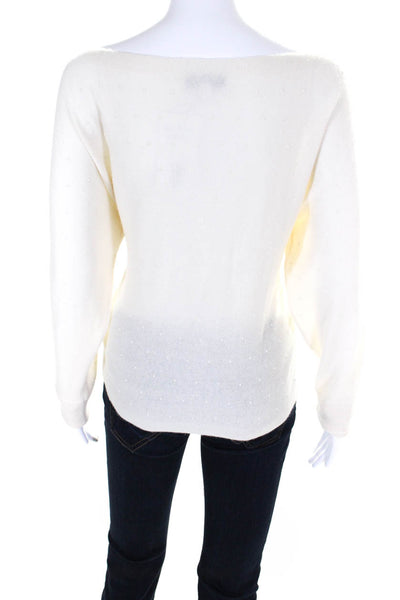 Intermix Womens White Wool Stud Boat Neck Long Sleeve Pullover Sweater Top SizeS