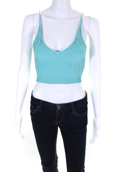 T Alexander Wang Womens Stretch Knit V-Neck Pullover Tank Top Blue Size XS