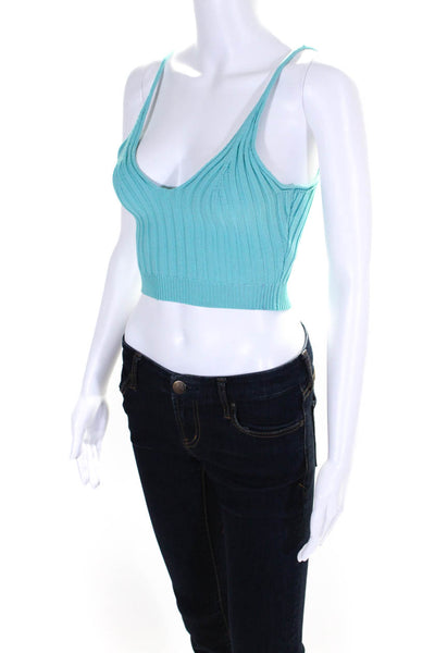 T Alexander Wang Womens Stretch Knit V-Neck Pullover Tank Top Blue Size XS