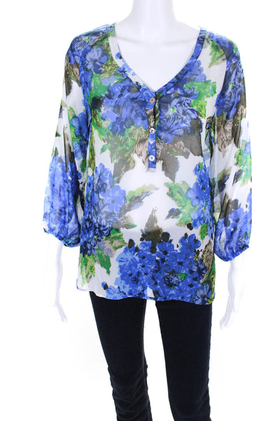 Show Me Your Mumu Womens Long Sleeve V Neck Floral Sheer Top White Multi Small