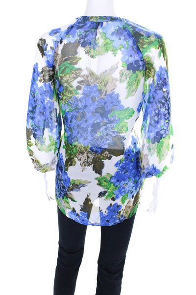 Show Me Your Mumu Womens Long Sleeve V Neck Floral Sheer Top White Multi Small