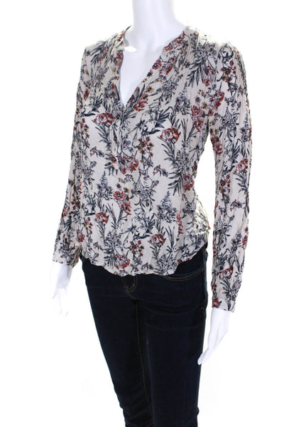 ASTR Womens Long Sleeve Half Button V Neck Top Blouse White Multi Size XS