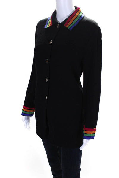 St. John Sport Womens Black Multi Striped Collar Long Sleeve Shirt Size M