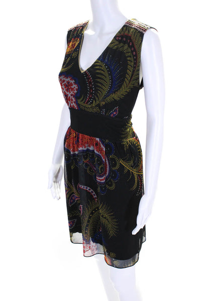 Desigual Womens Black Floral Print V-Neck Sleeveless Shift Dress Size L