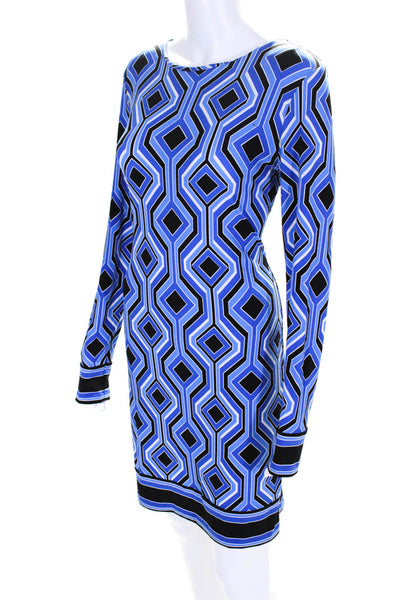 Michael Michael Kors Womens Blue Printed Crew Neck Long Sleeve Shift Dress SizeS