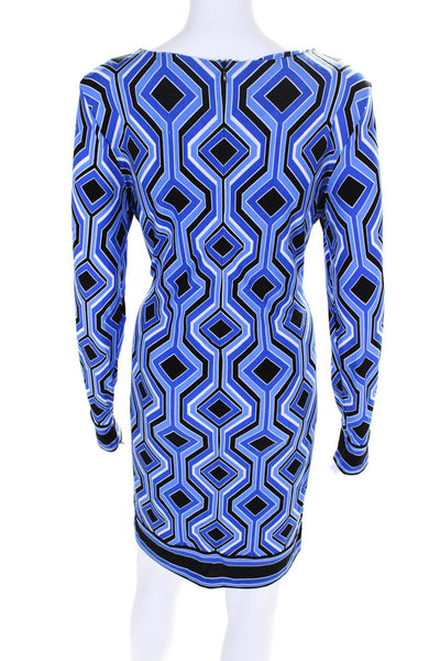 Michael Michael Kors Womens Blue Printed Crew Neck Long Sleeve Shift Dress SizeS