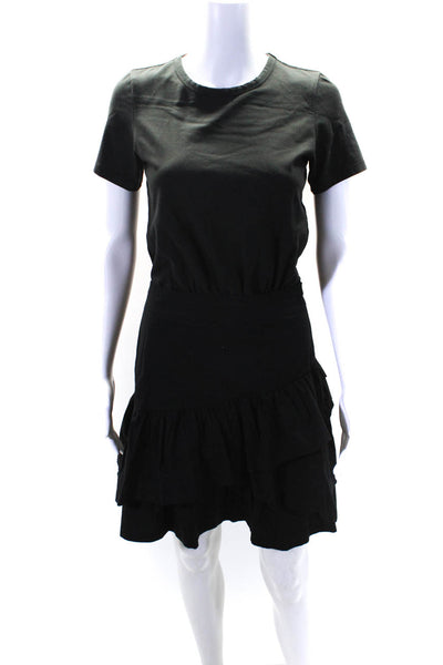 Veronica Beard Womens Round Neck Short Sleeve Drop Waist Dress Black Size 4