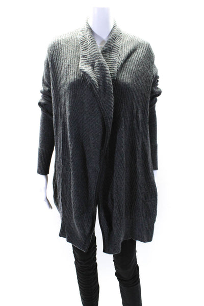 Vince Womens Wool Open Front Textured Collared Long Sleeve Cardigan Gray Size M