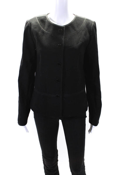 Tory Burch Women's Round Neck Long Sleeves Lined Blazer Black Size 10