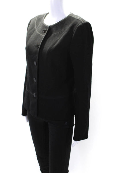 Tory Burch Women's Round Neck Long Sleeves Lined Blazer Black Size 10