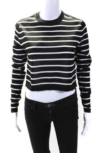 Tibi Womens Rayon Long Sleeve Striped Crop Sweater Black White Size XS