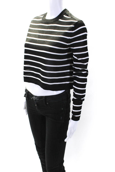 Tibi Womens Rayon Long Sleeve Striped Crop Sweater Black White Size XS