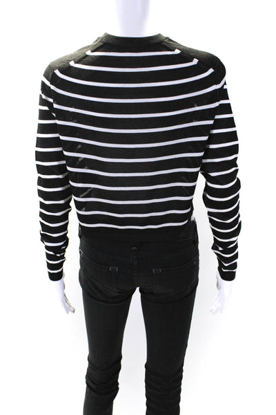 Tibi Womens Rayon Long Sleeve Striped Crop Sweater Black White Size XS