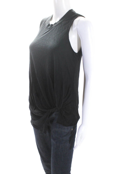 Stateside Womens Cotton Knotted Hem Crewneck Sleeveless Tank Top Black Size XS