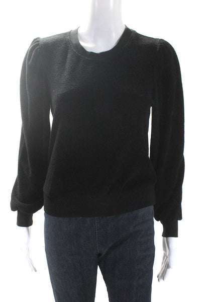 Honorine Womens Cotton Terry Long Sleeve Crewneck Sweatshirt Top Black Size XS