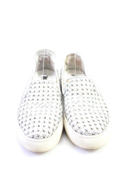 Rachel Zoe Womens Leather Metallic Woven Slip On Sneakers Silver Size 8.5US