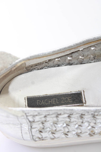 Rachel Zoe Womens Leather Metallic Woven Slip On Sneakers Silver Size 8.5US