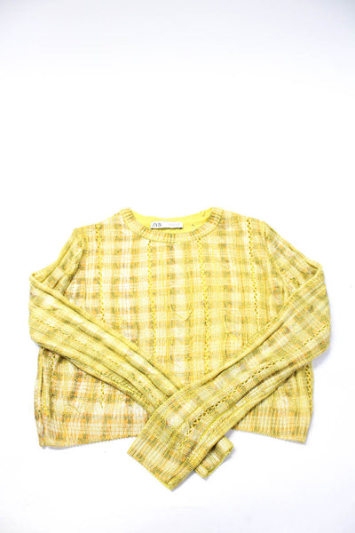 Zara Womens Cropped Striped Knitted Pearled Sweaters Skirt Yellow Size S Lot 3