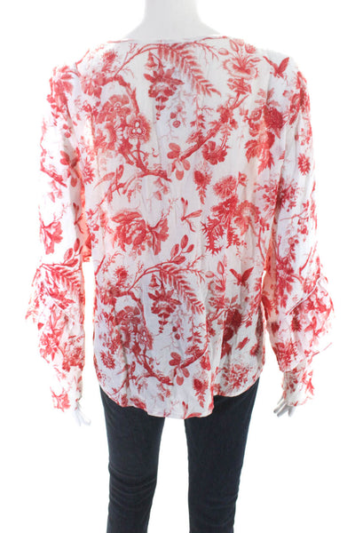 Club Monaco Womens Floral Print Woven V-Neck Long Sleeve Blouse Top White Size M