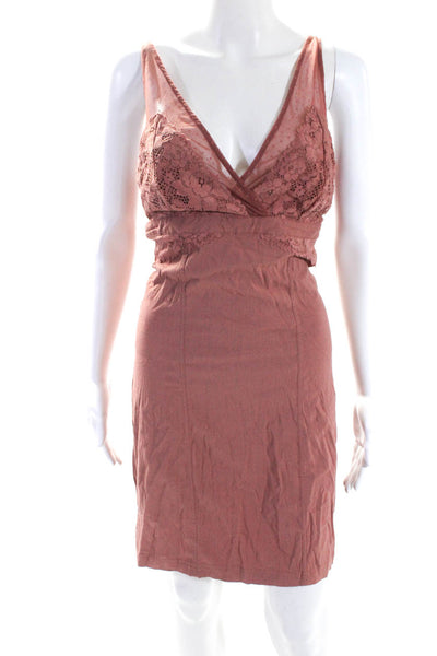 Intimately Free People Womens Stretch Lace V-Neck Sheath Dress Mauve Pink Size L