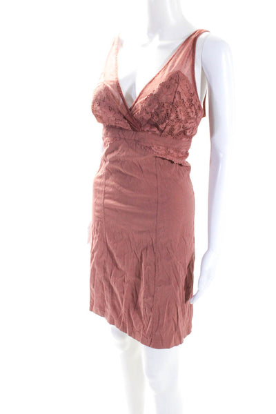 Intimately Free People Womens Stretch Lace V-Neck Sheath Dress Mauve Pink Size L