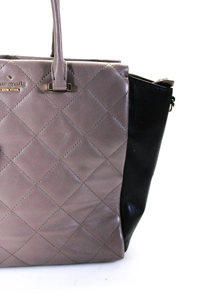 Kate Spade New York Womens Leather Quilted Shoulder Handbag Brown Black