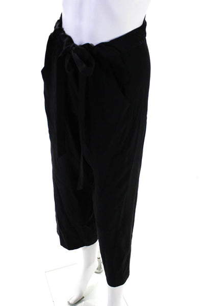 Jenni Kayne Womens Crepe High Rise Zip Up Tie Front Pants Trousers Black Size L