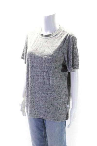 ONIA Womens Cotton Spotted Round Neck Short Sleeve Pullover Top Gray Size M