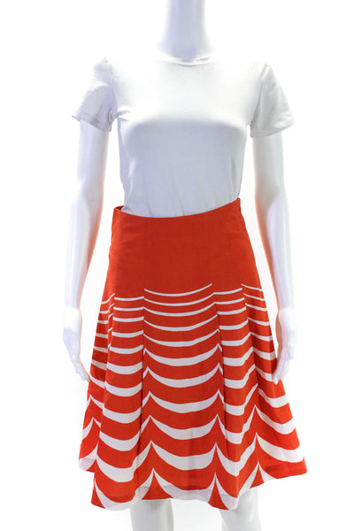 Boden Womens Cotton Striped Pleated A Line Skirt Orange Size 2