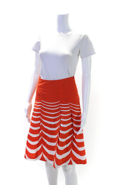 Boden Womens Cotton Striped Pleated A Line Skirt Orange Size 2