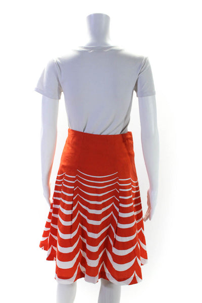 Boden Womens Cotton Striped Pleated A Line Skirt Orange Size 2