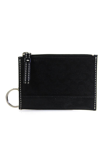 Coach Womens Monogram Zippered Coin Card Keychain Wallet Black
