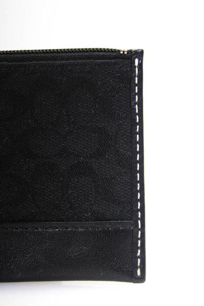 Coach Womens Monogram Zippered Coin Card Keychain Wallet Black