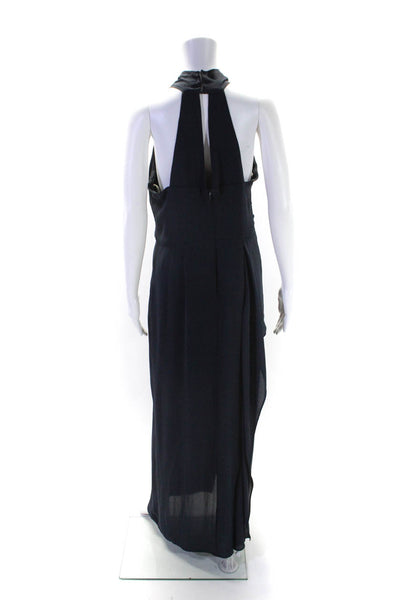 Halston Womens High Neck Sleeveless Zip Up High-Low Dress Navy Size 10