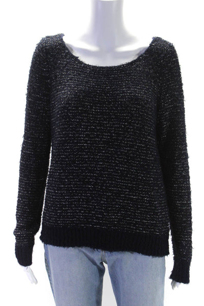 Joie Womens Fuzzy Knit Scoop Neck Long Sleeve Sweater Top Navy Blue Size S