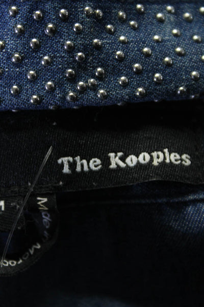 The Kooples Womens Cotton Studded Collared Snap Front Blouse Top Blue Size M