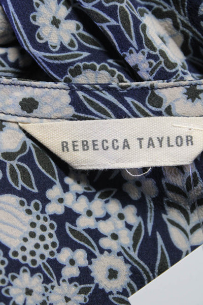 Rebecca Taylor Womens Silk Crepe Floral Printed V-Neck Blouse Top Blue Size M